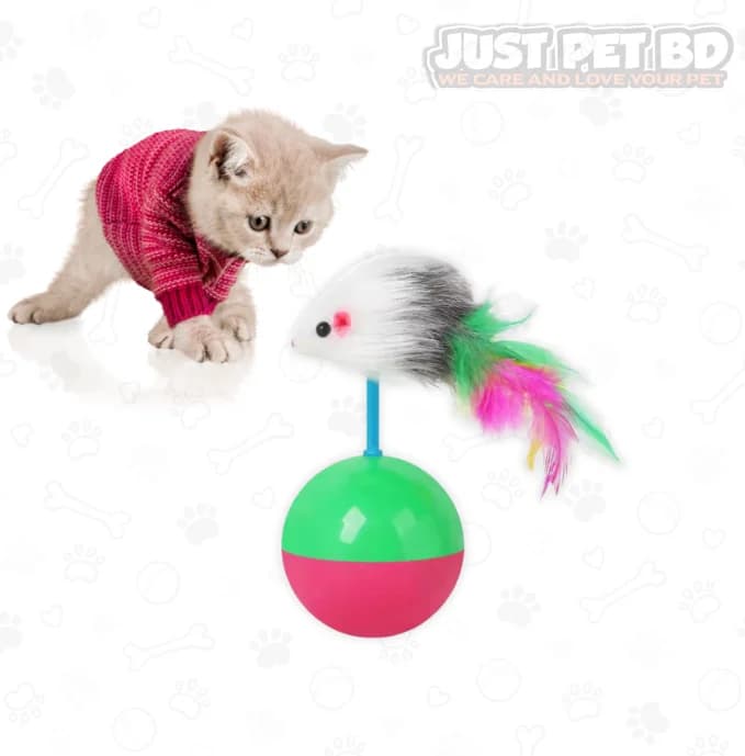 Interactive Cat Tumbler Toy with Feather & Mouse – Indoor Treat Ball for Kittens