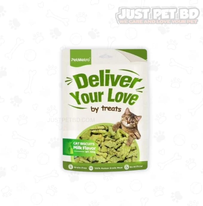 PetMetro Deliver Your Love Milk-Flavored Cat Biscuits – 100g Pack
