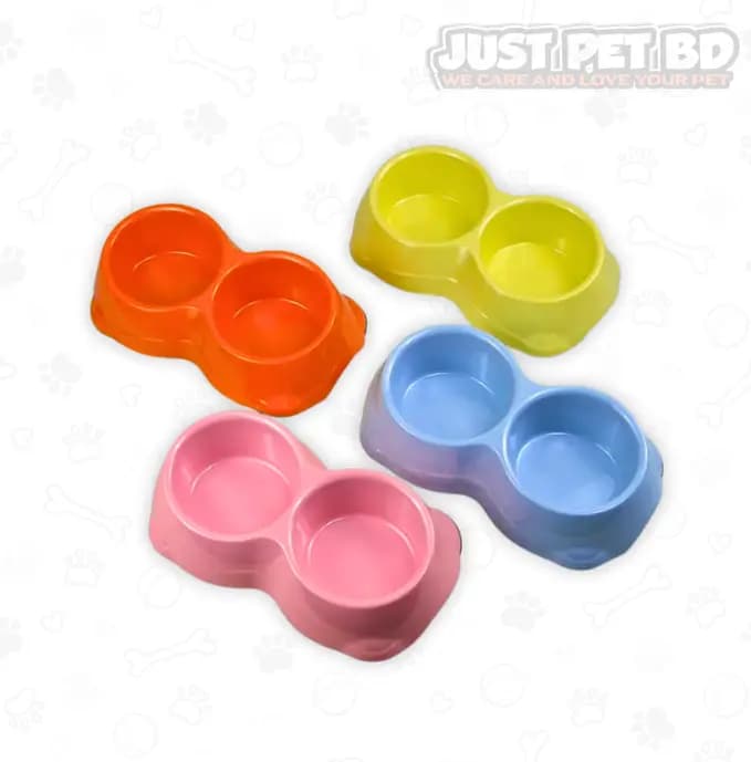 Double Plastic Pet Bowl – Large Feeder for Cats, Puppies & Rabbits