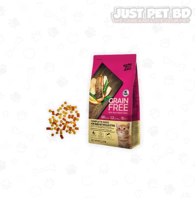 Kitchen Flavor Grain-Free Kitten Cat Food with Real Meat Cubes – 1.5kg | For Baby & Growing Kittens