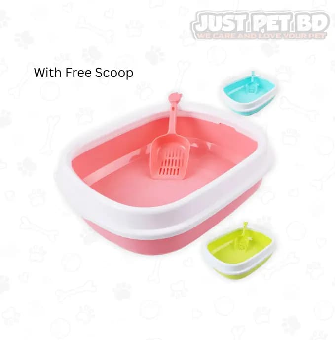 Cat Litter Box with Free Scoop – Open Design | Easy-Clean, Spill-Proof Tray for Kittens & Adult Cats