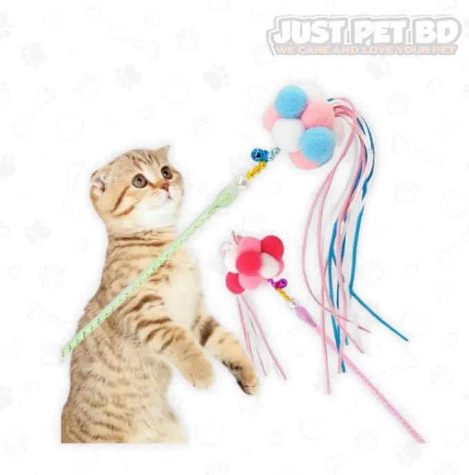 Interactive Plush Feather Cat Stick Toy – Soft Pompom Bubble Ball on Stick for Kittens – Non-Toxic & Fun Play Toy for Cats