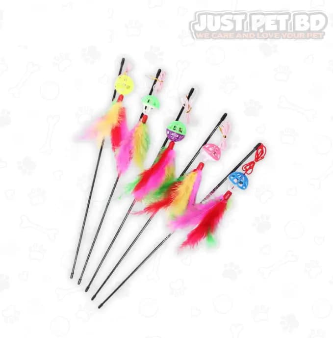 Colorful Cartoon Cat Teaser Wand with Bells & Feathers – Interactive Play Toy for Cats