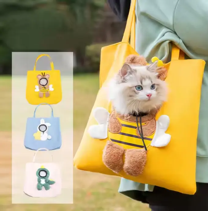 Adorable Bee Style Pet Bag with Window Portable Handbag for Dogs Rabbits and Cats